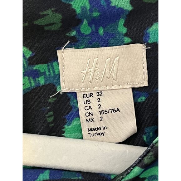 H&M Green Blue Print Sheath Midi Dress XS (2) Sleeveless - Picture 10 of 15